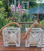 2 puntgave windlichten van Long IJsland Living, Ophalen, Wit, Zo goed als nieuw, Hout