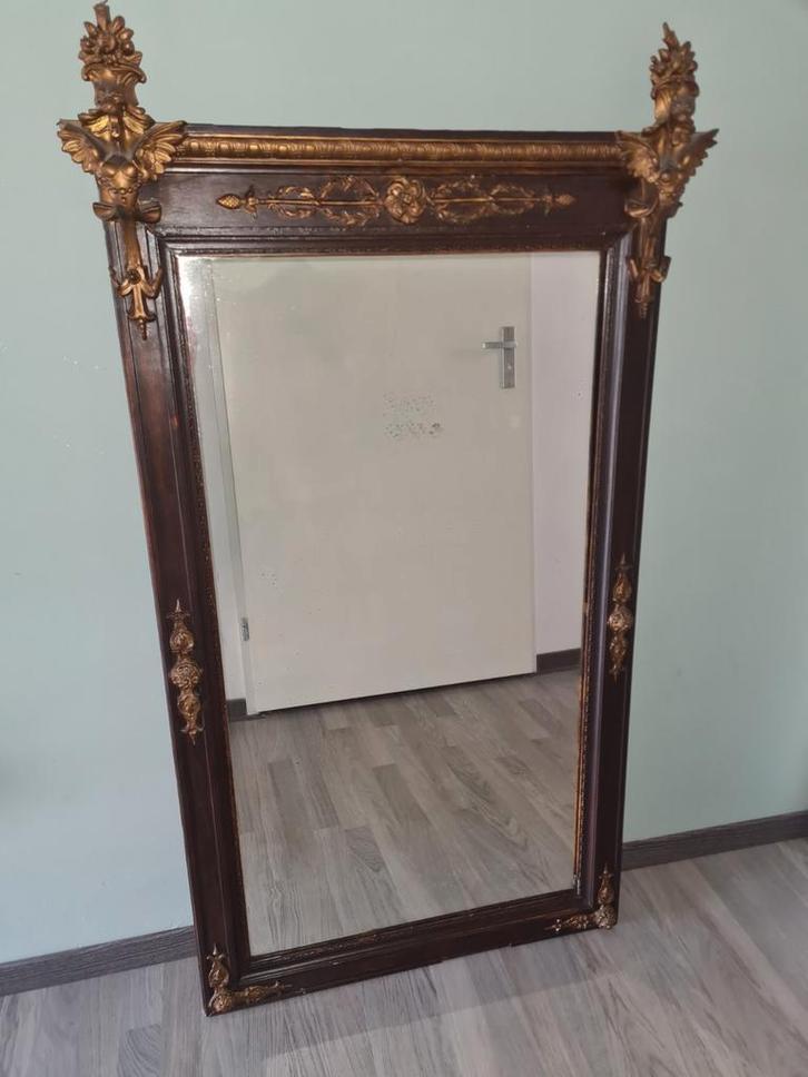 Antieke Franse Spiegel met Ornamenten, Huis en Inrichting, Woonaccessoires | Spiegels, Gebruikt, 75 tot 100 cm, 150 tot 200 cm