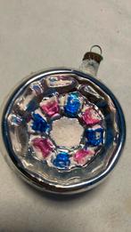 Vintage antieke kerstbal, deukbal roze blauw, Diversen, Kerst, Ophalen of Verzenden, Zo goed als nieuw