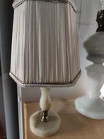 Vintage voet marmeren lamp met stoffen kap cream hoog 35 cm, Ophalen of Verzenden
