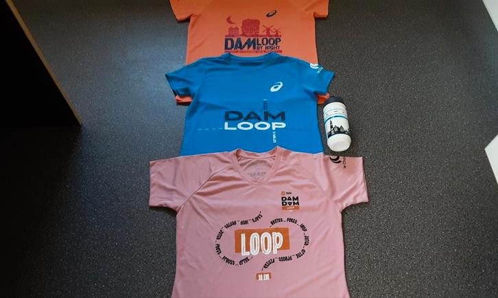 3x Damtotdam loop. asics shirt dam tot dam loop. Bidon., Sport en Fitness, Loopsport en Atletiek, Zo goed als nieuw, Kleding, Hardlopen
