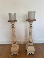 Set van 2 grote houten kandelaars | 62 cm hoog | Landelijk, Ophalen, Zo goed als nieuw, Hout, 50 tot 75 cm