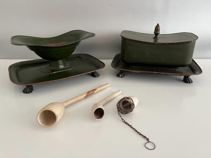 Antieke rokersset; pijpcomfoor en tabakspot, Antiek en Kunst, Antiek | Overige Antiek, Verzenden
