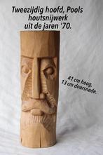 Houten beeld, rond met twee gezichten. 41 Cm. Polen., Ophalen of Verzenden