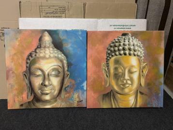 Set van 2 Boeddha schilderijen - 48x48 cm beschikbaar voor biedingen