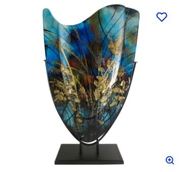 Vaas blauw met goud van glas, nieuw 59h/37b beschikbaar voor biedingen