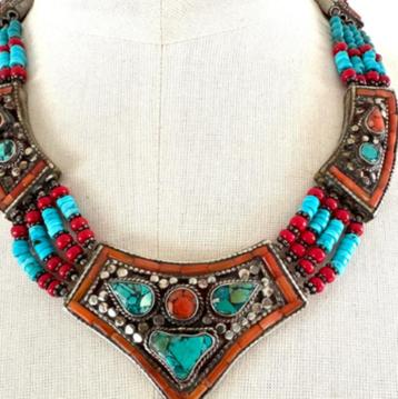 Tibetaanse mooie Boho ketting turkoois en koraal kralen CHCS beschikbaar voor biedingen