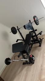 gorilla sports universele halterbank met gewichten, Sport en Fitness, Fitnessapparatuur, Ophalen, Zo goed als nieuw, Krachtstation