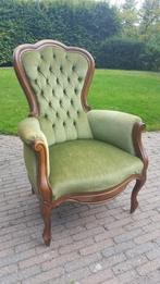 Barok fauteuil groen met hout stoel, Huis en Inrichting, Ophalen, Hout, Minder dan 75 cm, Zo goed als nieuw