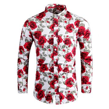 Wit overhemd met rode rozen (heren mannen shirt bloemen) beschikbaar voor biedingen
