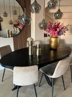 Robuuste ovale zwarte eettafel van mangohout, Ophalen, 100 tot 150 cm, 200 cm of meer, Vijf personen of meer