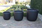 Grote ronde bloempotten Fiberstone antraciet terras 2 maten, Ophalen, 40 cm of meer, Rond, Nieuw