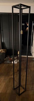 Stalen vierkante lamp met twee lamp fittingen goud, Ophalen, Zo goed als nieuw