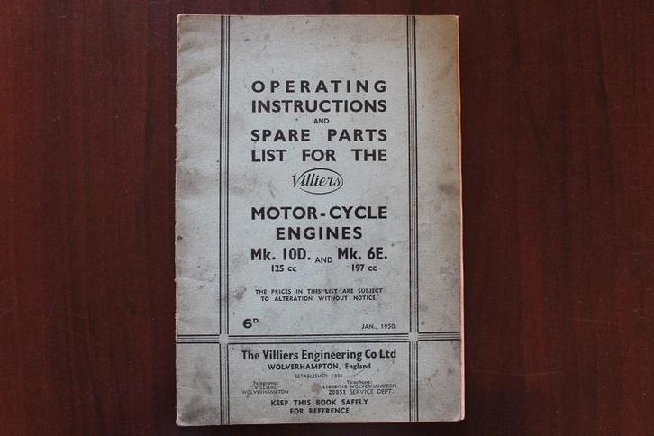 Villiers MK10D 125cc  MK6E 197cc 1950 instruction parts list, Motoren, Handleidingen en Instructieboekjes, Overige merken, Ophalen of Verzenden