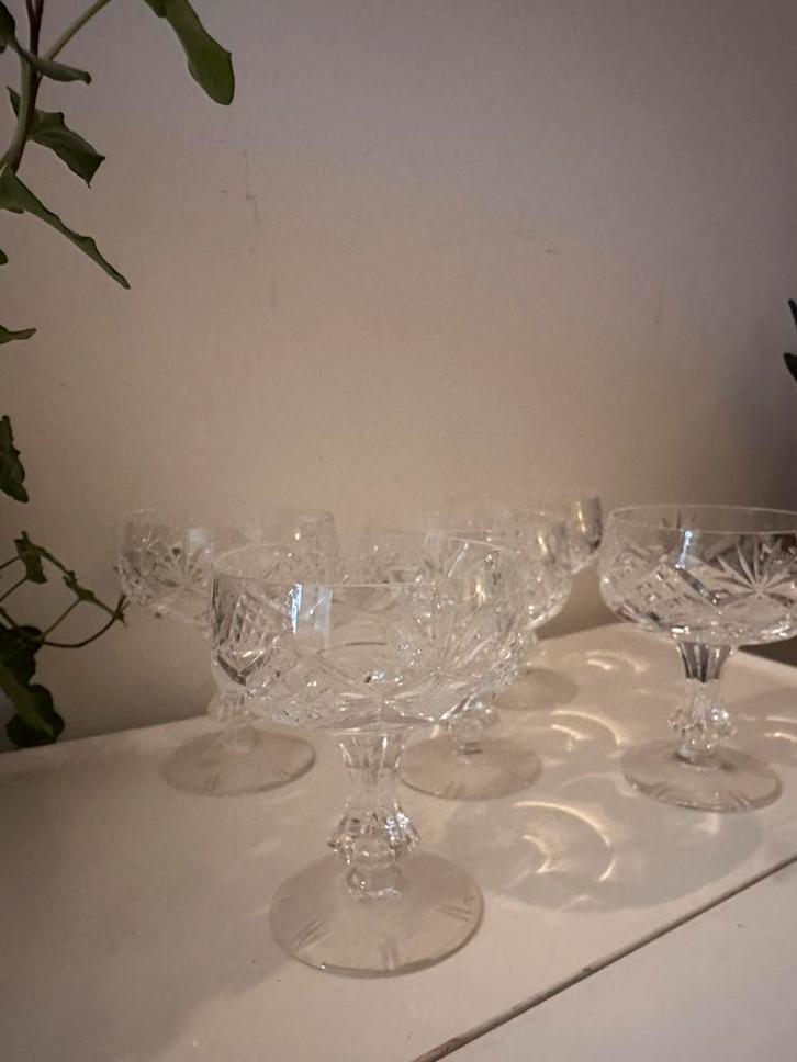 Set van 5 kristallen glazen jaren 60, Antiek en Kunst, Antiek | Glas en Kristal, Ophalen of Verzenden