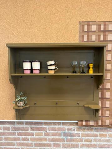 Wandrek/keukenrek/kapstok - vintage groen - B96 x H84