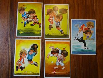 5 oude kinderkaarten van kinderpostzegels.  beschikbaar voor biedingen