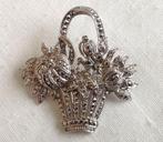 Vintage broche bloemenmandje in markasietenlook, zilverkl., Ophalen, Zo goed als nieuw, Zilver, Overige materialen