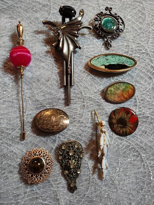 Diverse mooie vintage broches, sjaalclips en hoedenspeld, Sieraden, Tassen en Uiterlijk, Broches, Gebruikt, Overige materialen
