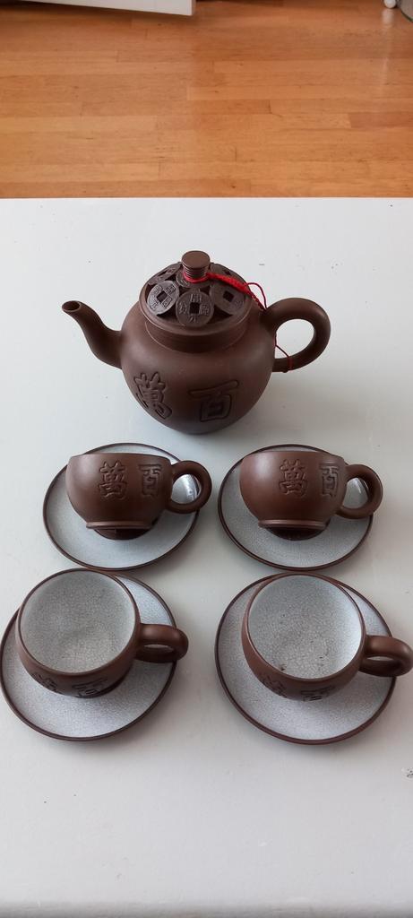 Chinees aardewerk theeservies theepotje theekopje in doos, Huis en Inrichting, Keuken | Servies, Gebruikt, Overige stijlen, Aardewerk