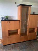 Mooie eikenhouten wand-vitrine kast., Huis en Inrichting, Ophalen, Zo goed als nieuw