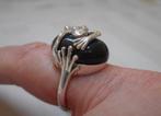Zilveren aparte ring met kikker en onyx maat 17.5 nr.1814, Verzenden, Zo goed als nieuw, 17 tot 18, Dame