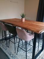 Bar/eettafel van eikenhout met 6 krukken., Huis en Inrichting, Barkrukken, Ophalen, Met voetsteun, 90 cm of meer, Hout
