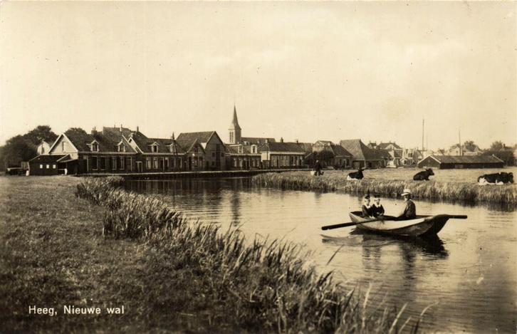 Heeg, Nieuwe Wal - roeiboot koeien - ongelopen, Verzamelen, Ansichtkaarten | Nederland, Ongelopen, Noord-Brabant, Voor 1920, Ophalen of Verzenden
