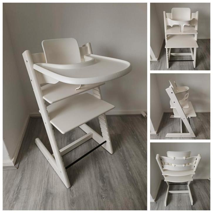 Stokke Tripp Trapp wit met babyset en tray evt. newbornset, Kinderen en Baby's, Kinderstoelen, Zo goed als nieuw, Meegroeistoel