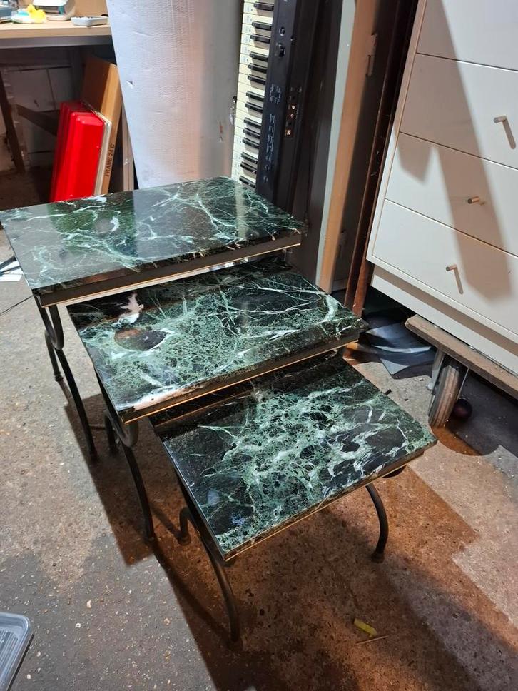 Vintage groen Marmer Bijzettafel Set, Huis en Inrichting, Tafels | Bijzettafels, Gebruikt, Ophalen