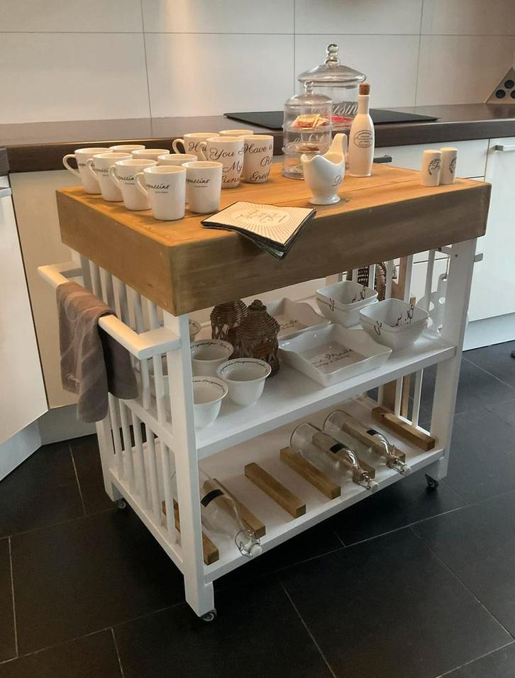 Keukentrolley Wit & Wagondelen Wood Keukeneiland, Huis en Inrichting, Keuken | Keukenbenodigdheden, Zo goed als nieuw, Ophalen of Verzenden
