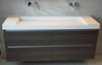 Wastafel 140 x 45 wit solid surface, chrome drain, 2 gaten, Ophalen, Nieuw, Wastafel