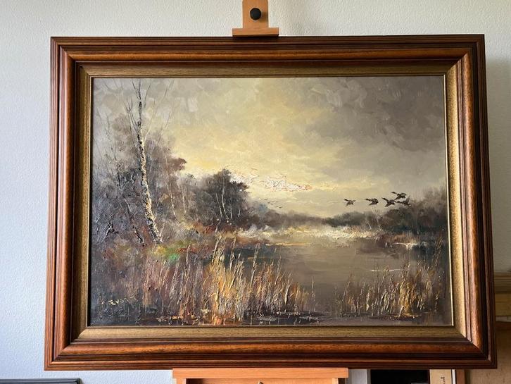 John Bevort, opvliegende eenden boven een ven, Antiek en Kunst, Kunst | Schilderijen | Klassiek, Ophalen