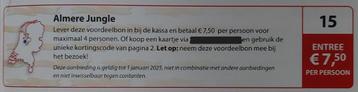 Almere Jungle entree € 7,50 p.p. Postcodeloterij bon nr 15. 
