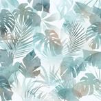 Jungle Bladeren vliesbehang Aqua Flora - Muurdeco4kids, Huis en Inrichting, Stoffering | Behang, Verzenden, Minder dan 10 m², Blauw