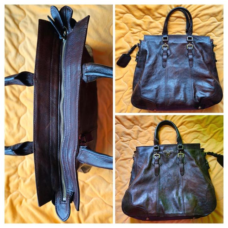 Originele PRADA shopper dames echt leren tas donkerbruin, Sieraden, Tassen en Uiterlijk, Tassen | Damestassen, Zo goed als nieuw