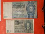 10 en 100 Reichsmark Duitsland set, Postzegels en Munten, Bankbiljetten | Europa | Niet-Eurobiljetten, Ophalen of Verzenden, Duitsland