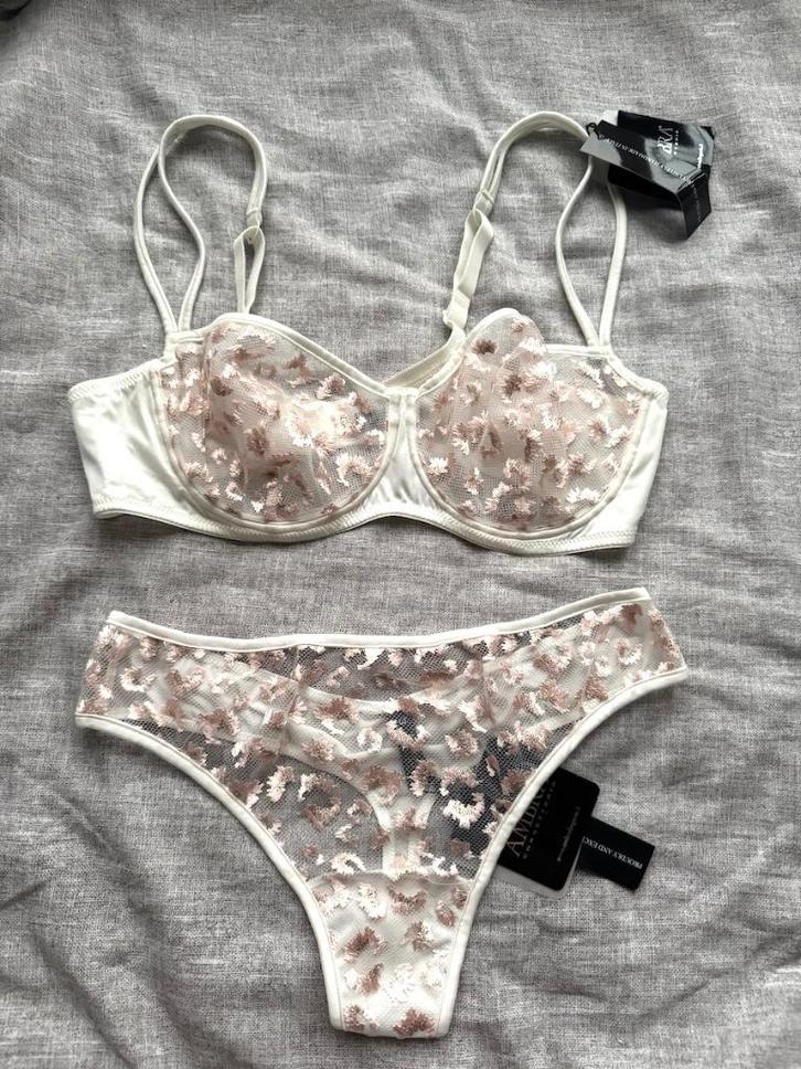Ambra high end handmade Italian luxury lingerie set bh+slip, Kleding | Dames, Ondergoed en Lingerie, Setje, Wit, Verzenden