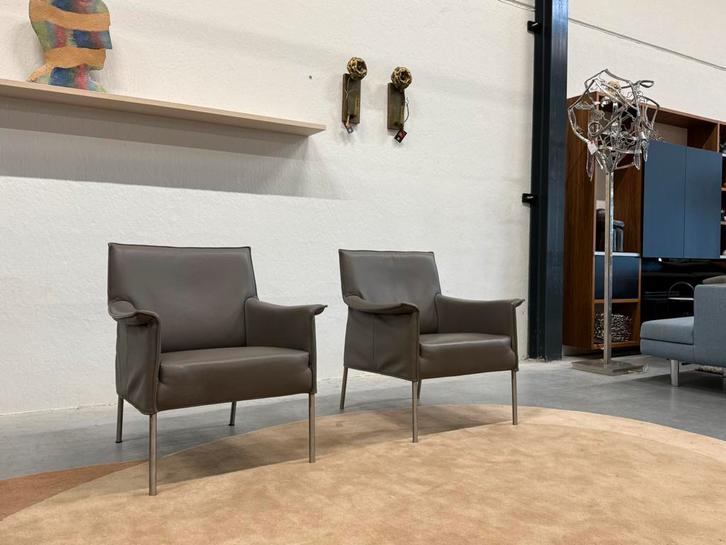2 Als nieuw Design on Stock Limec fauteuil leer design stoel, Huis en Inrichting, Fauteuils, Zo goed als nieuw, Leer, 50 tot 75 cm