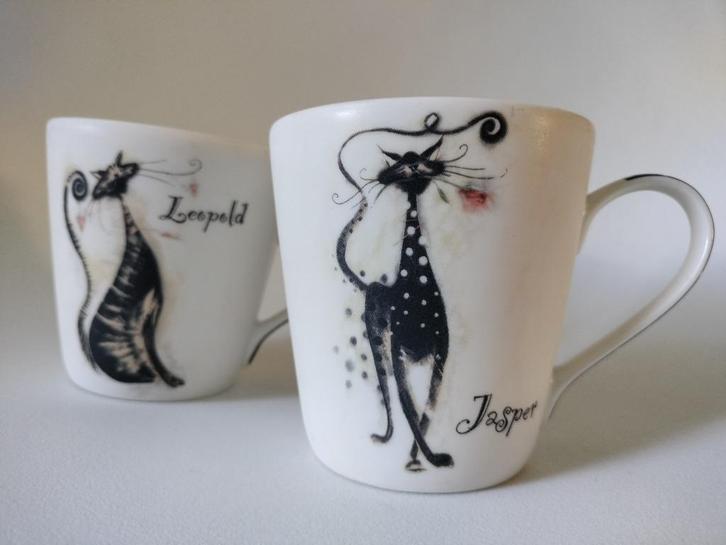 2 Portmeirion bone china Pimpernel katten kopjes, Huis en Inrichting, Keuken | Servies, Gebruikt, Kop(pen) en/of Schotel(s), Overige stijlen