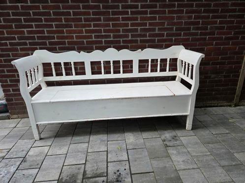 Brocante houten klepbank, klep bank, tuinbank, Antiek en Kunst, Curiosa en Brocante, Ophalen