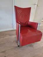 Rode, leren stoel met metalen poten., Ophalen, Leer, Zo goed als nieuw, Rood