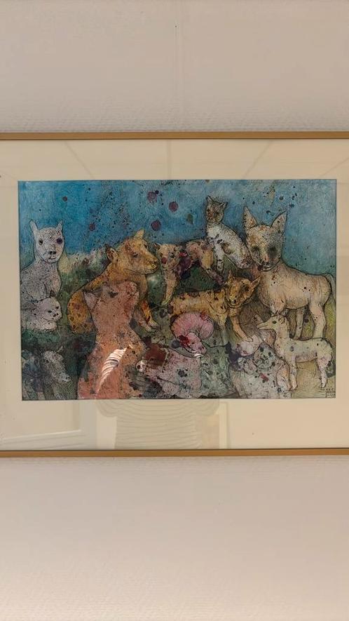 Dieren in pastel, Antiek en Kunst, Kunst | Schilderijen | Abstract, Ophalen of Verzenden