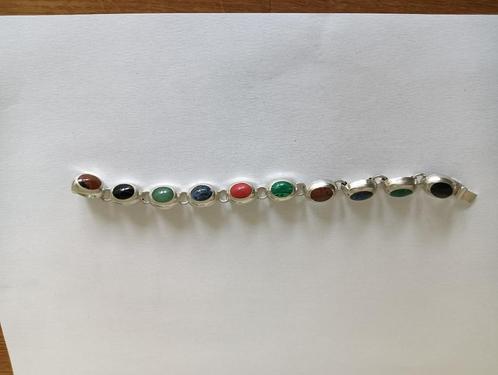 vintage sterling armband meerkleurige edelstenen, Mexico, Sieraden, Tassen en Uiterlijk, Antieke sieraden, Armband, Zilver, Met edelsteen