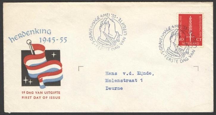 Nederland FDC E22 Met Adres, Bevrijding 1955, Postzegels en Munten, Postzegels | Eerstedagenveloppen, Beschreven, Nederland, Ophalen of Verzenden
