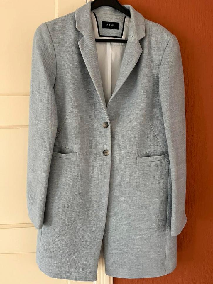 Mantel Purdey lichtblauw mt 38/40, Kleding | Dames, Jassen | Zomer, Zo goed als nieuw, Maat 38/40 (M), Blauw, Ophalen of Verzenden