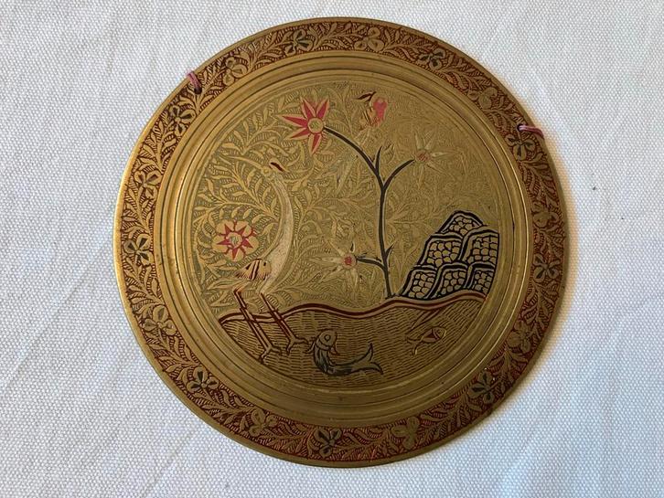Koperen plaatje gegraveerd en ingekleurd (Perzisch), Antiek en Kunst, Antiek | Wandborden en Tegels, Ophalen of Verzenden