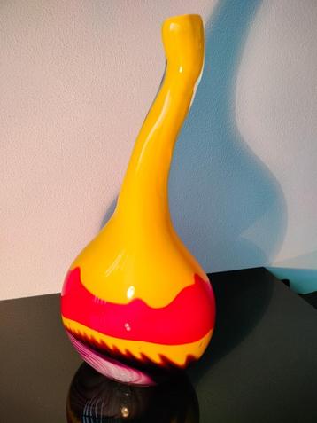 Italië Murano Design Glas Vaas Geel Rood Vintage 1970 beschikbaar voor biedingen