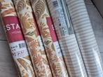 3 rol Esta behang en bijpassend streepje voor 130,00, Ophalen of Verzenden, Minder dan 10 m², Beige