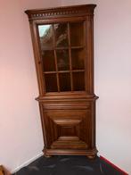 Mooie donker eiken hoekkast met glas, Huis en Inrichting, Kasten | Vitrinekasten, Ophalen, Minder dan 50 cm, Gebruikt, Eikenhout